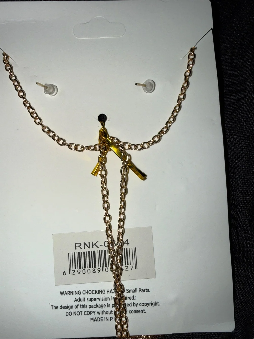 Kids Gold-Tone Necklace , earring & BraceletSet with Red Bow Character Charm